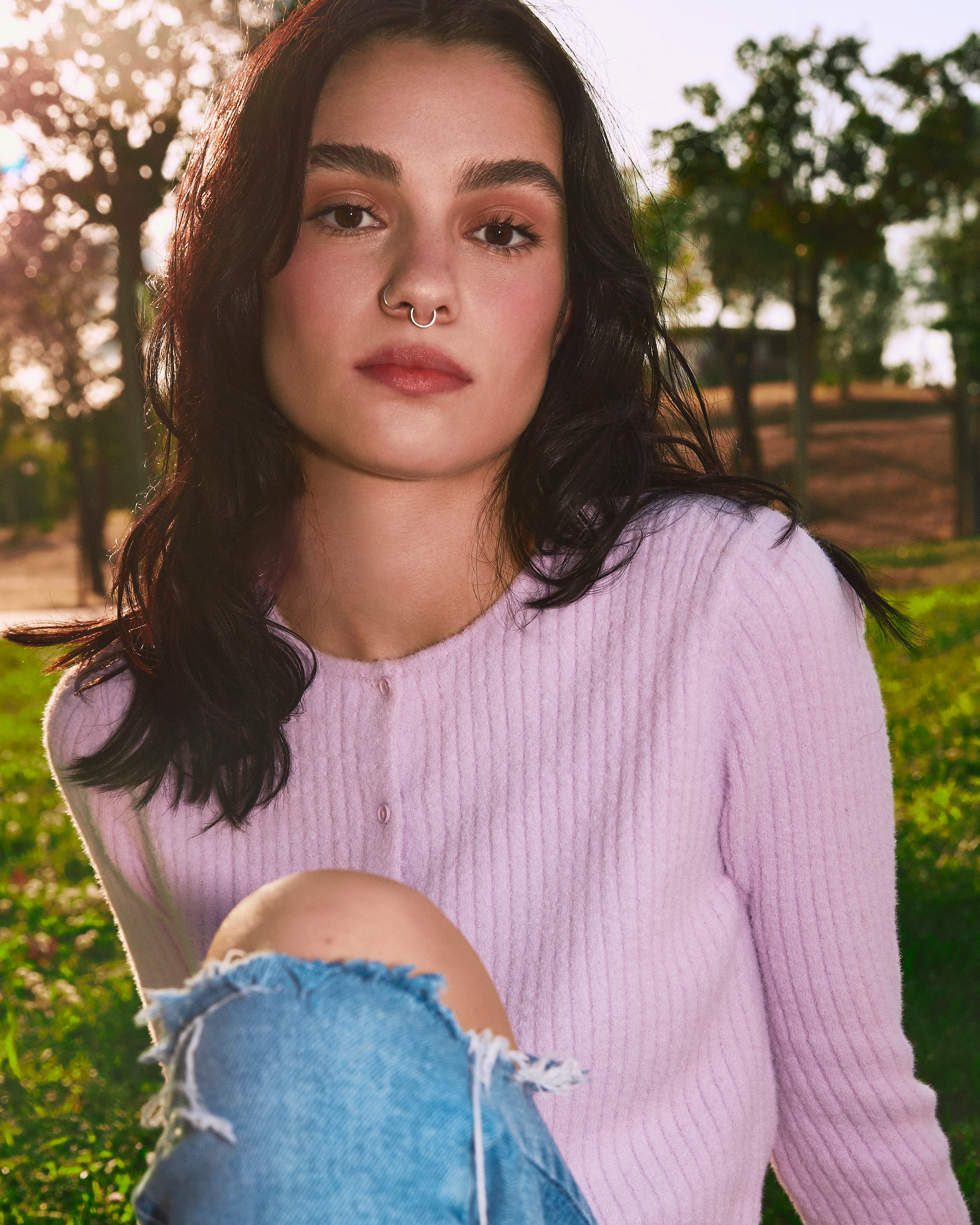 woman wearing black crew-neck shirt