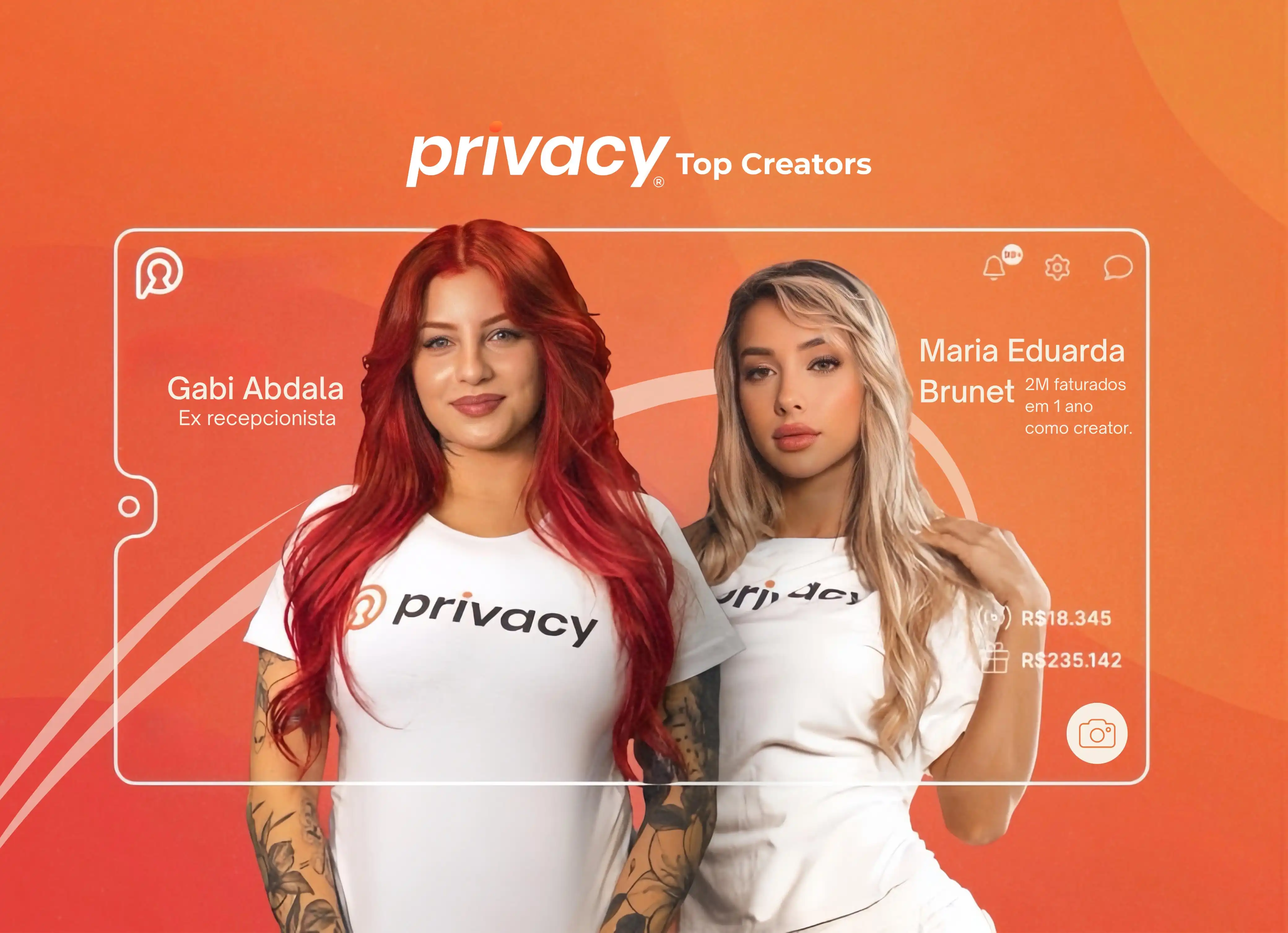 Maria Eduarda Brunet e Gabi posando para capa do Privacy Top Creators 2025