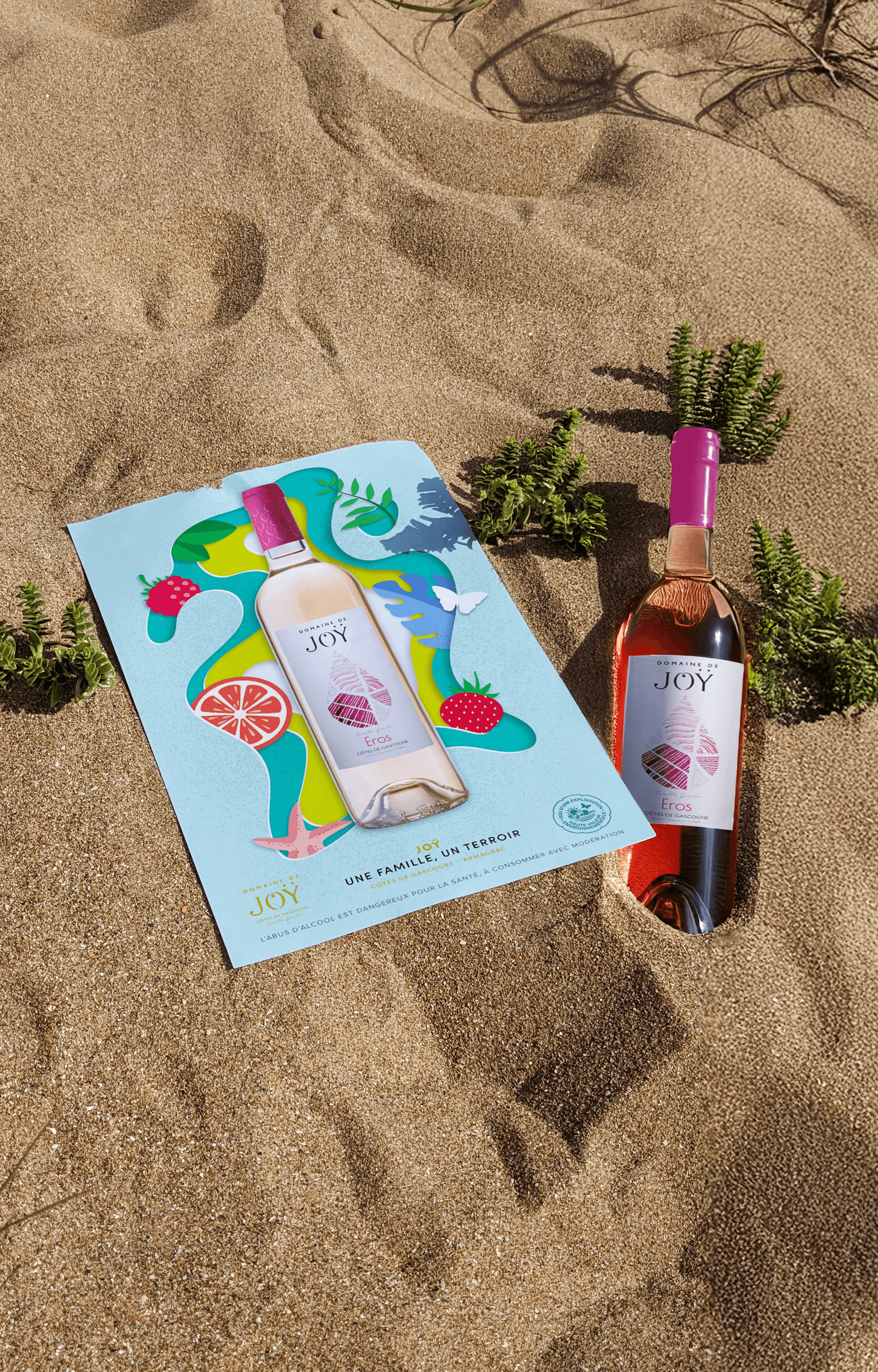 Affiche publicitaire illustrée pour le vin rosé Eros