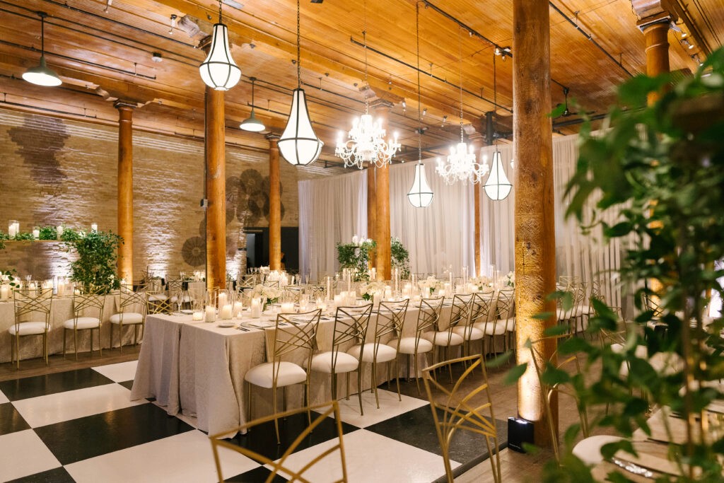 The Pritzlaff Milwaukee wedding venue with exposed brick, wood beams, and industrial style reception space