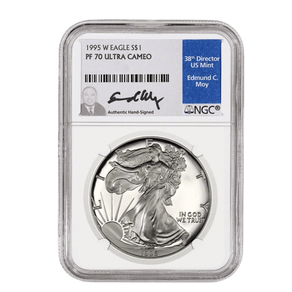 1995-W American Silver Eagle graded PF 70 Ultra Cameo by NGC.