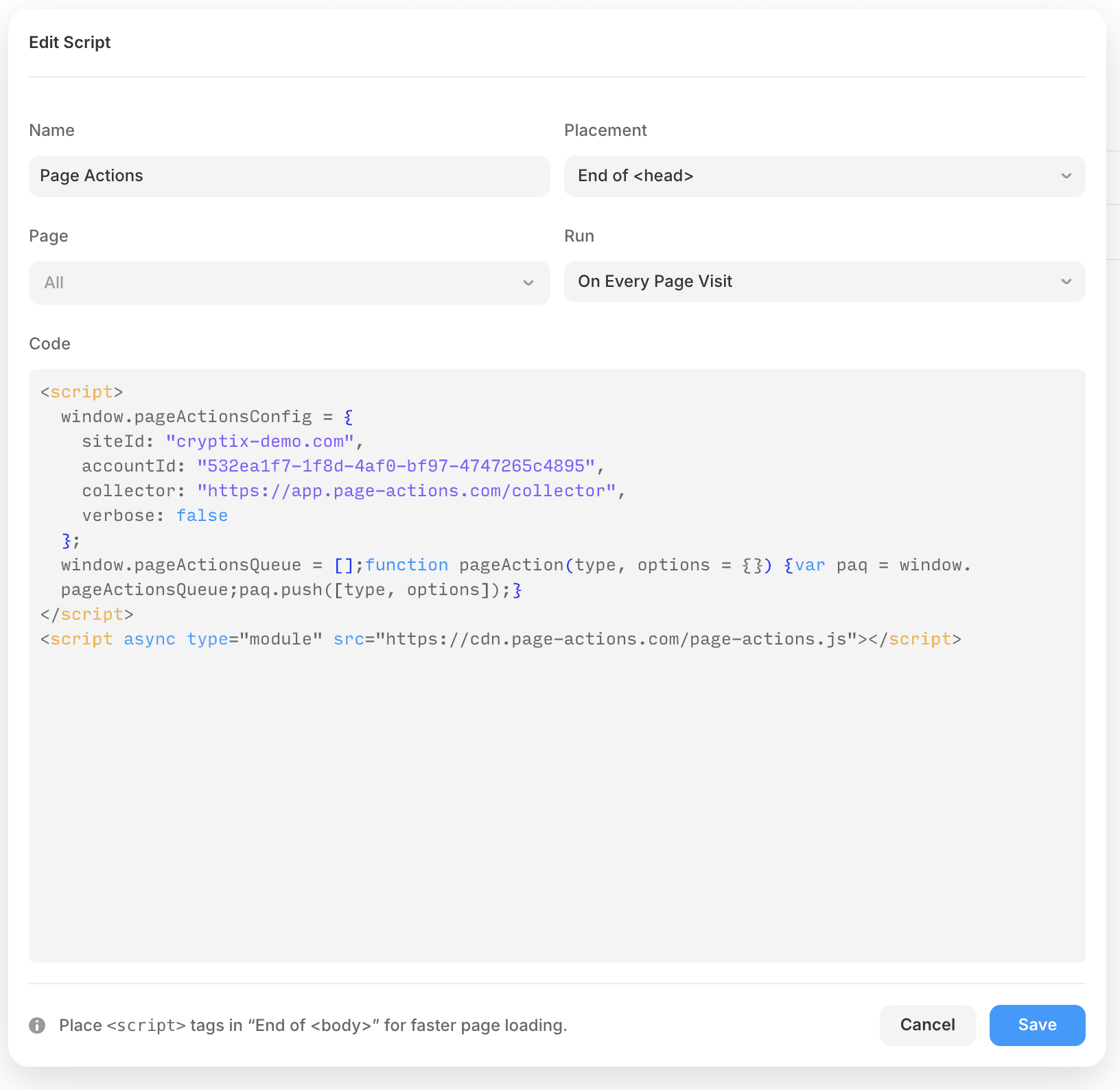 Add Custom Code form