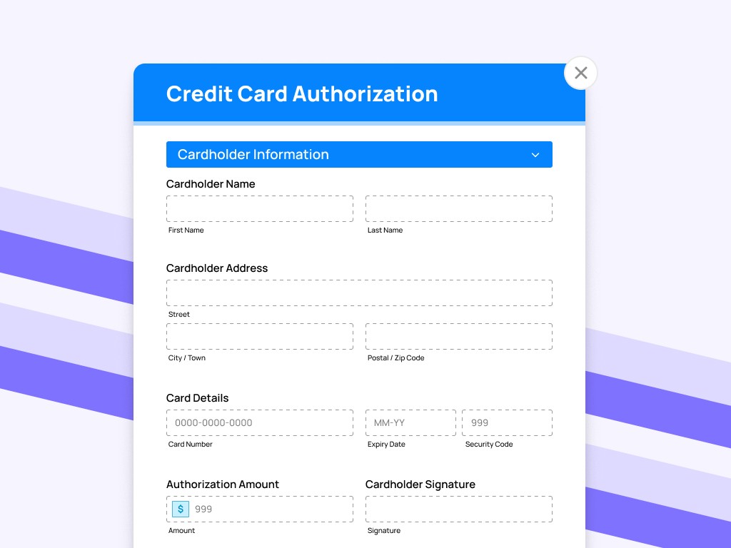 Credit card authorization form template preview