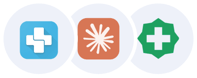 Three circular icons show the Google logo, a storefront icon representing Google My Business, and the OpenAI logo, all set against a white background.