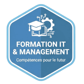 Badge Formation IT & Management symbolisant l'investissement de Magnétis dans la formation continue et le partage de savoir-faire avec les écoles.
