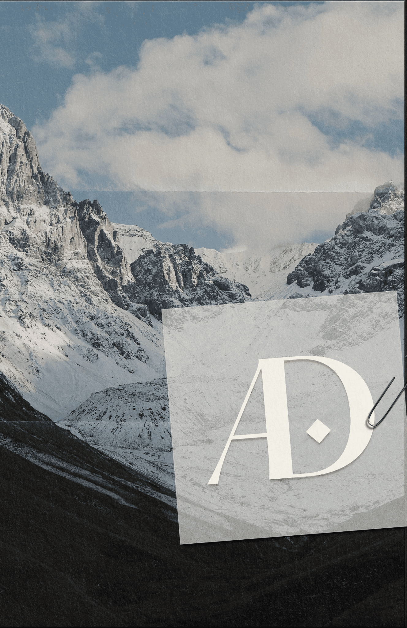 Printed mountain view with vellum printed logo mark