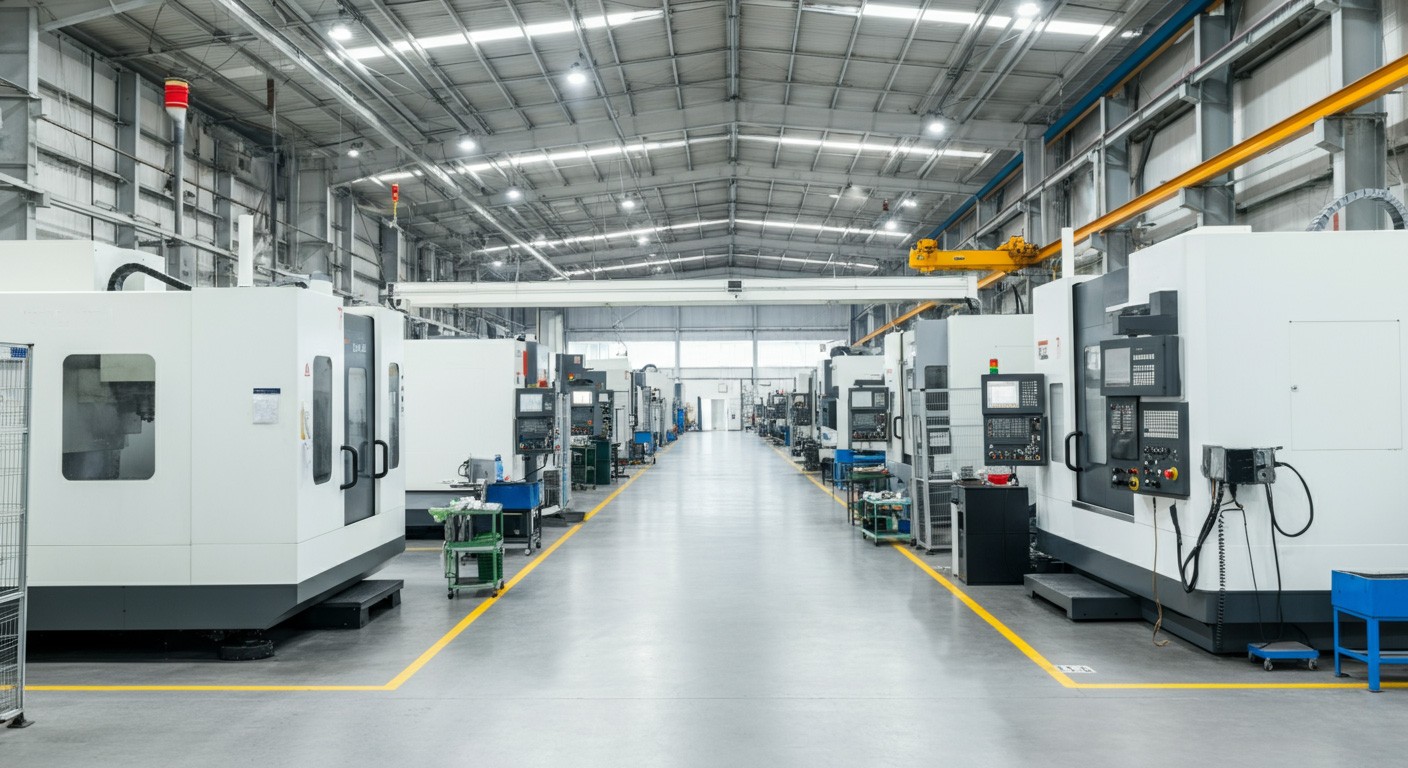 CNC manufacturing facility with operators