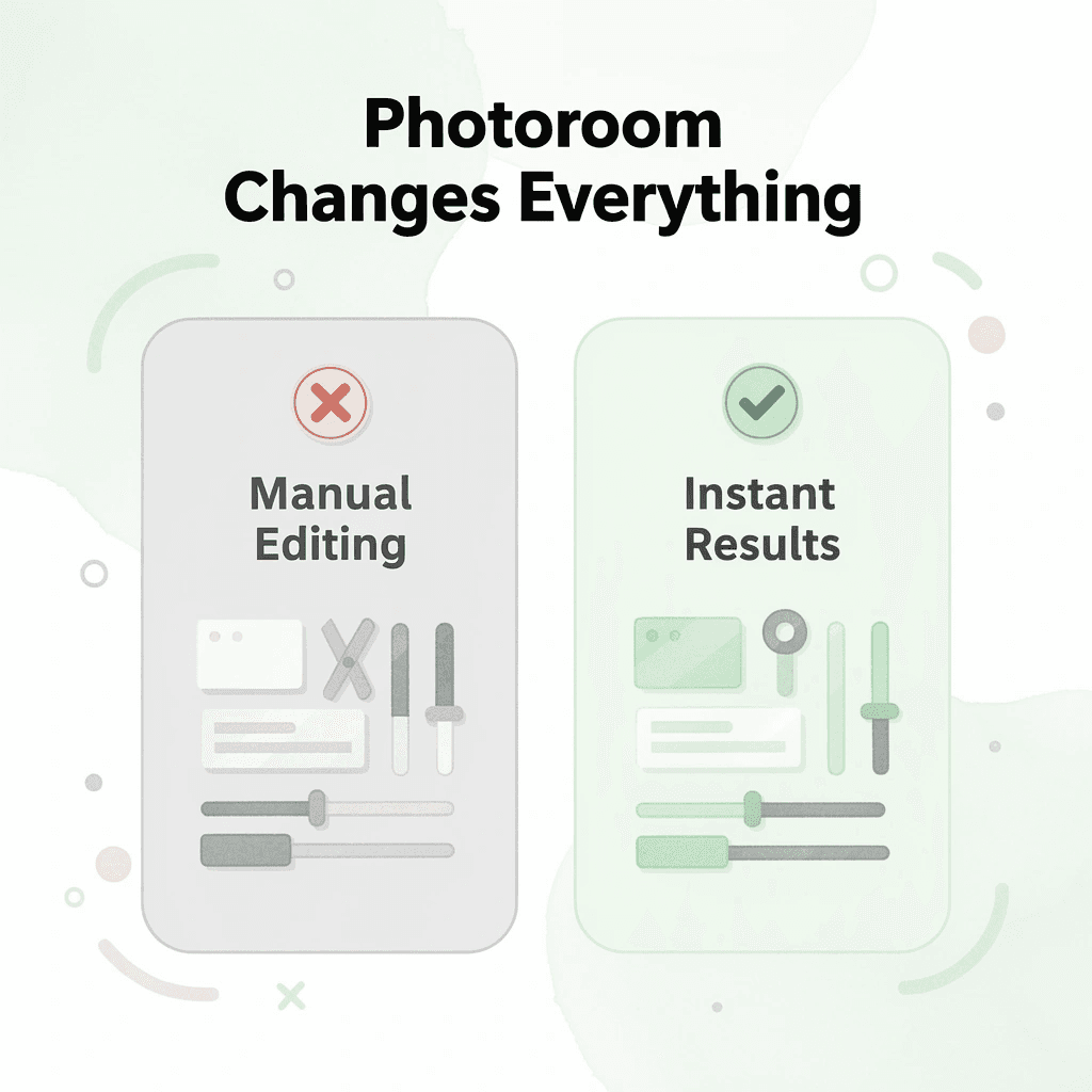 Before and after comparison of manual editing versus Photoroom instant results
