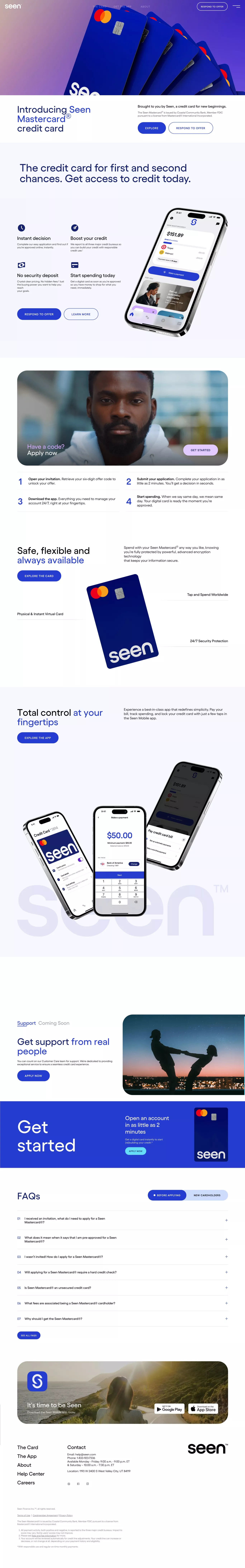 Seen landing page screenshot showcasing Tech and Finance design
