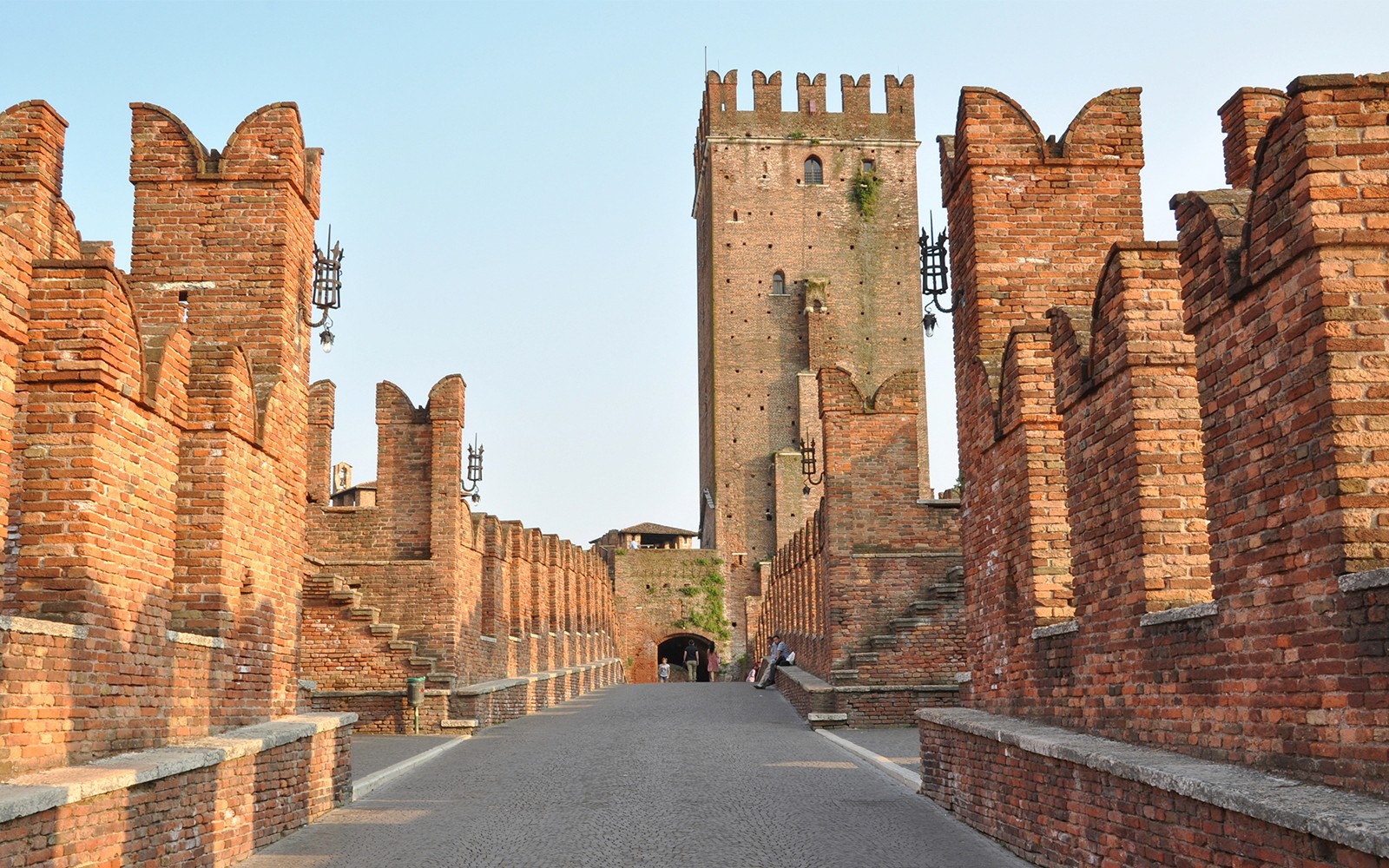Castelvecchio Museum's brick walls and tower in Verona, Italy.