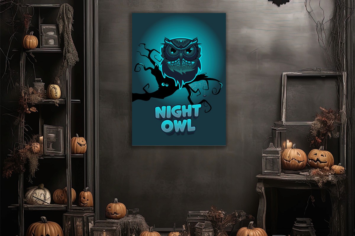 The night owl artwork with a lot of pumpkins