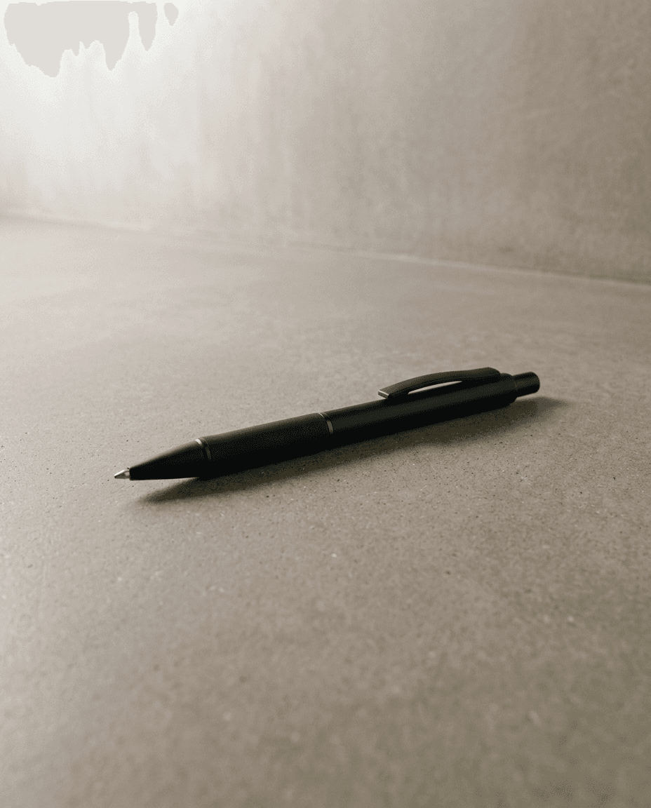 Bowie all black pen, plain with no logo, on concrete