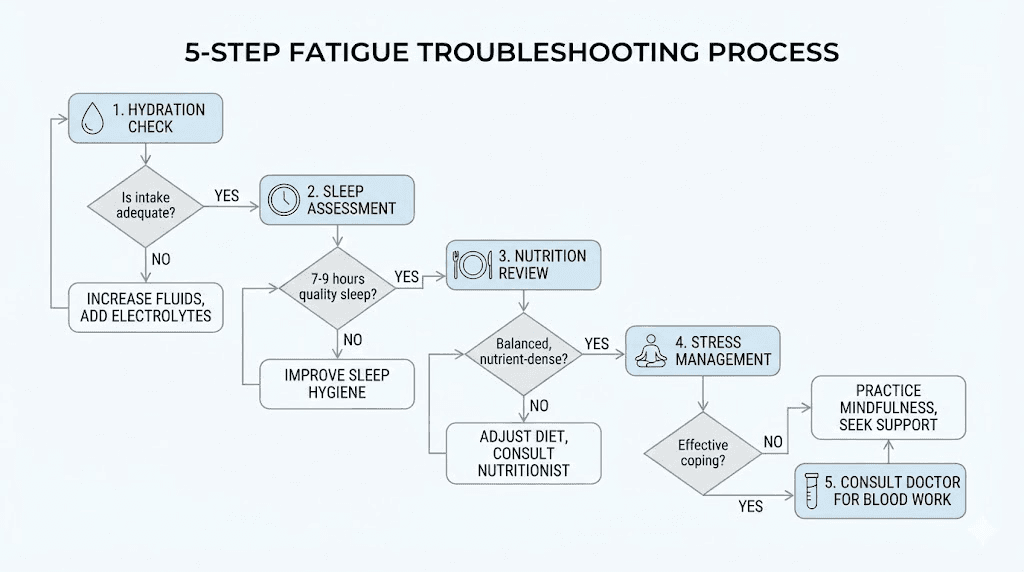 Step by step tirzepatide fatigue troubleshooting flowchart guide