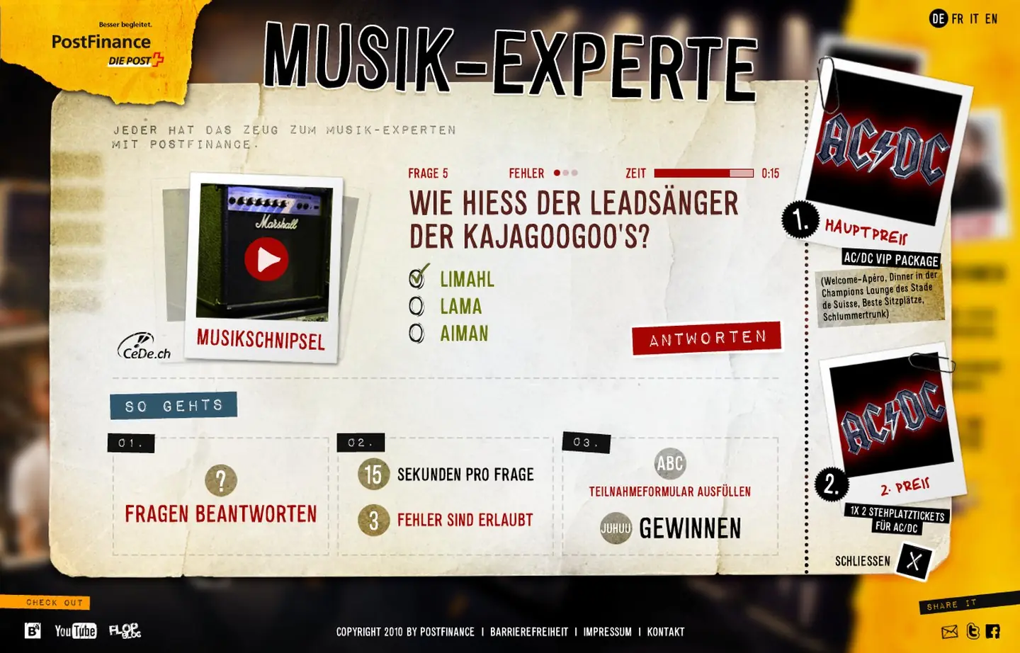 PostFinance – Quiz – Spielerkarte