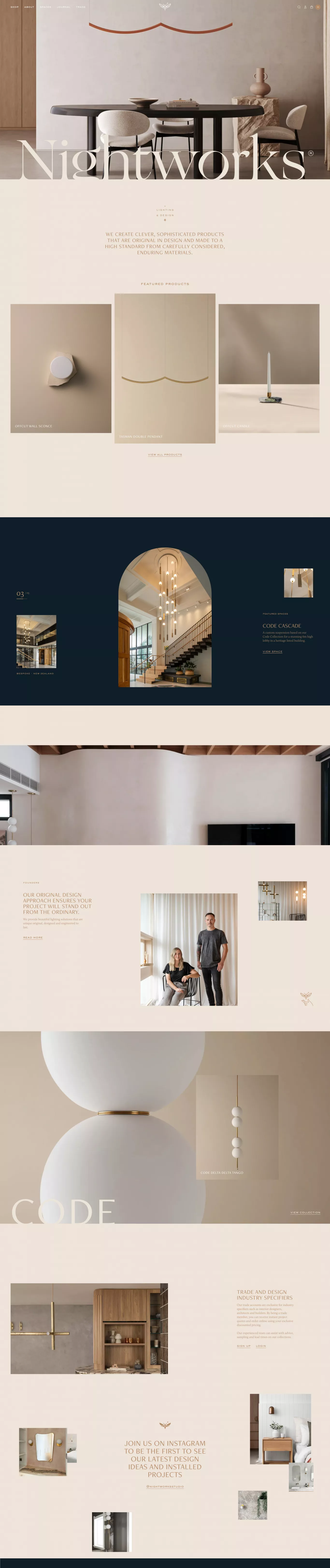 Nightworks Studio portfolio page screenshot showcasing Design and Furniture & Interiors design