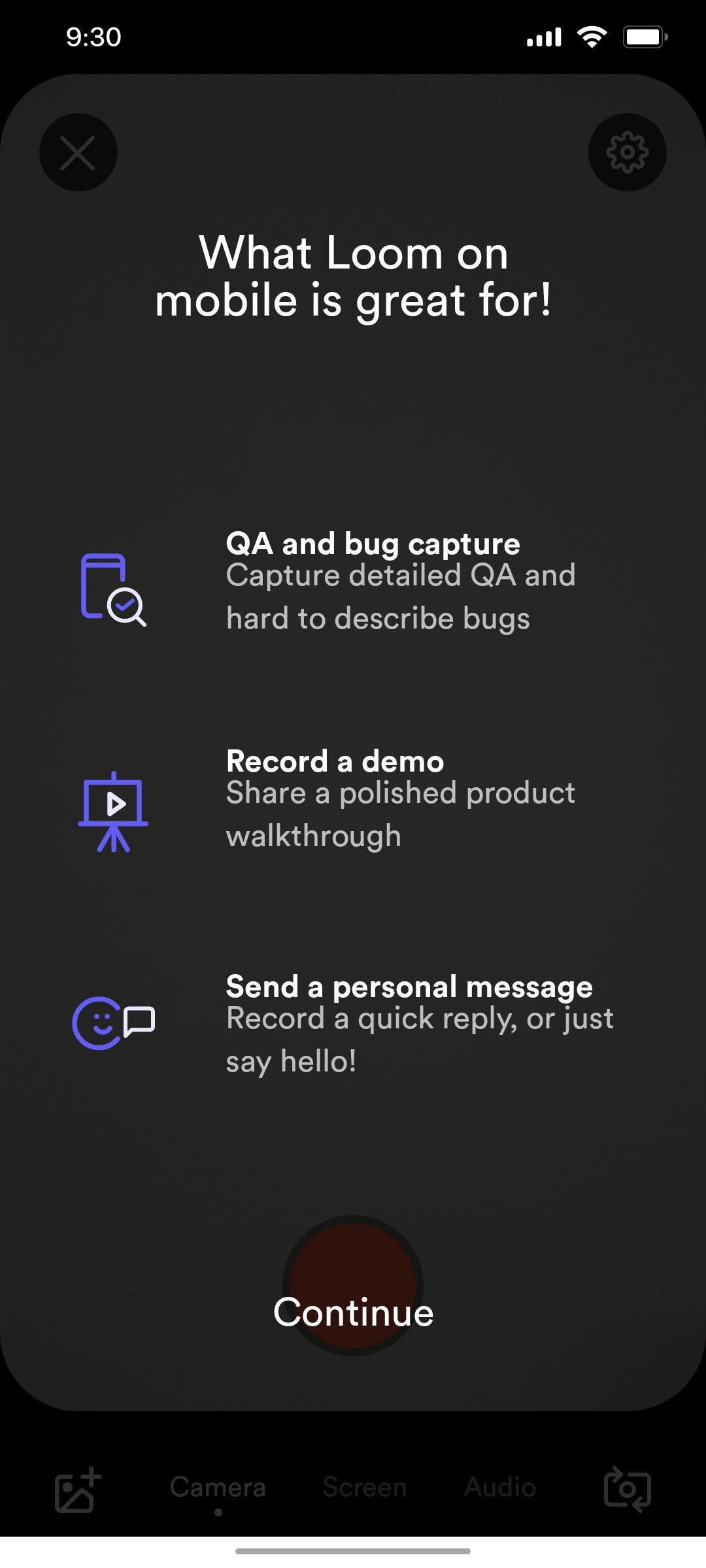 Loom Recording Guide screen