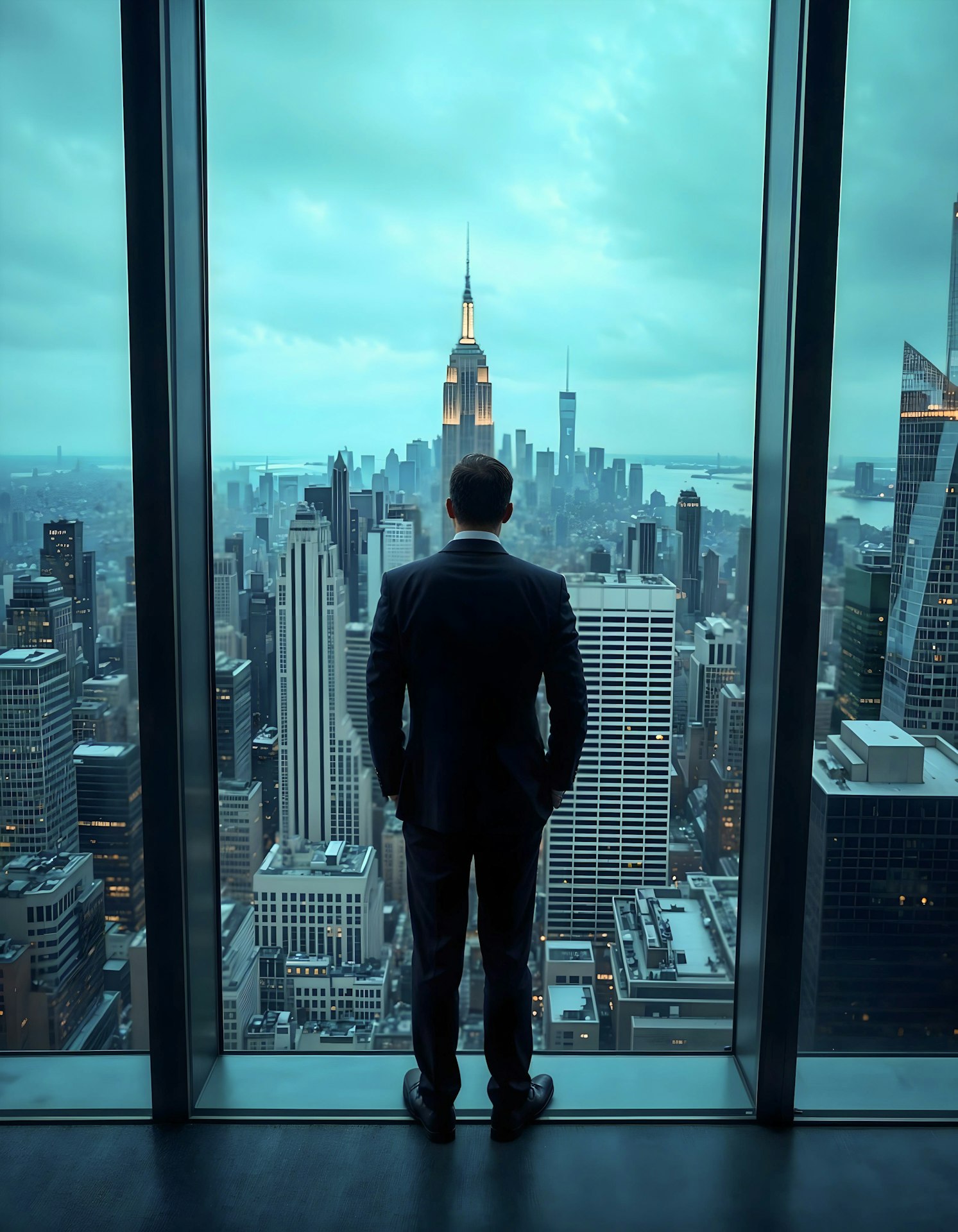 Man standing on the top of Skyline Plaza