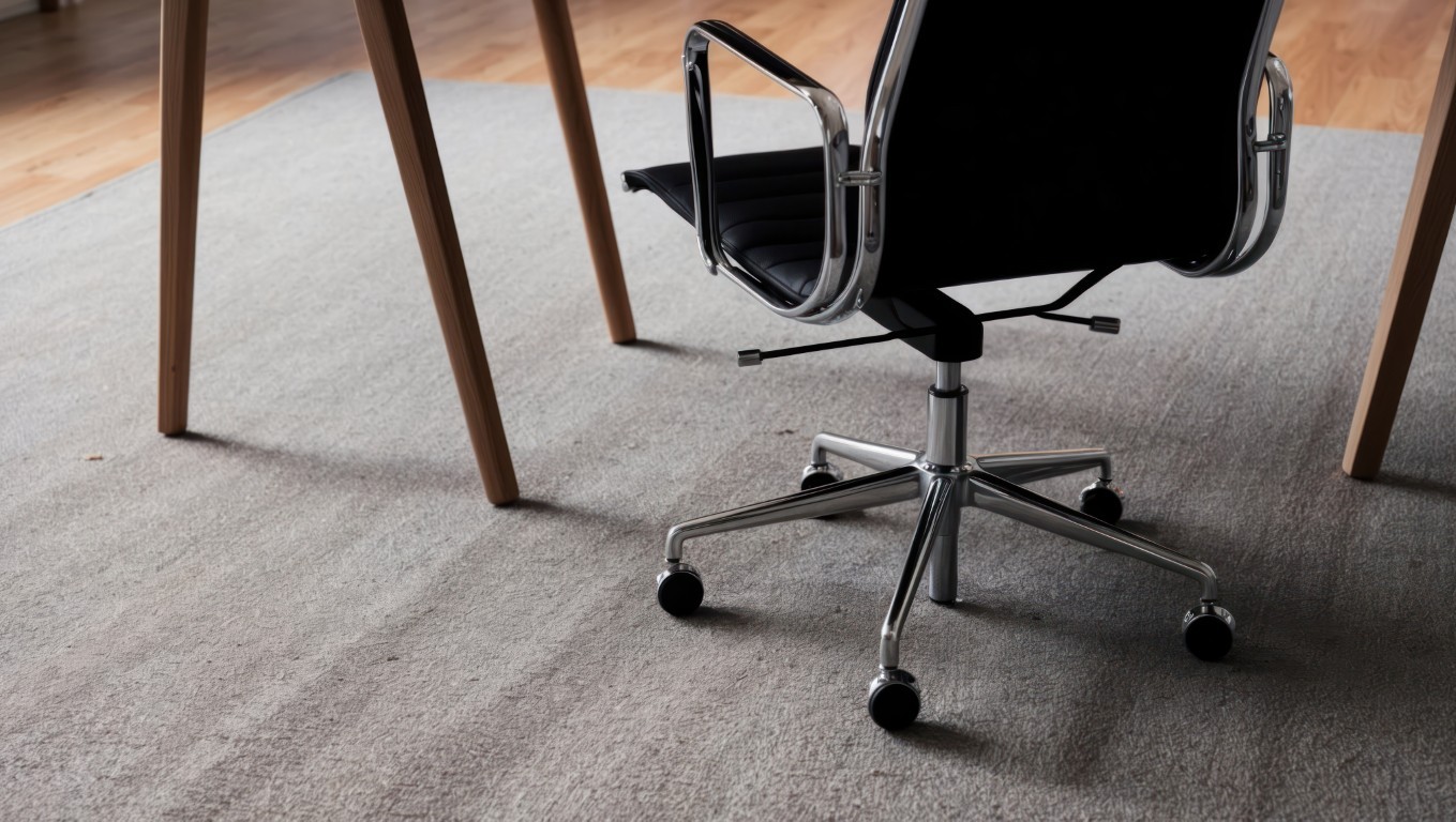 Close up of office chair and desk legs