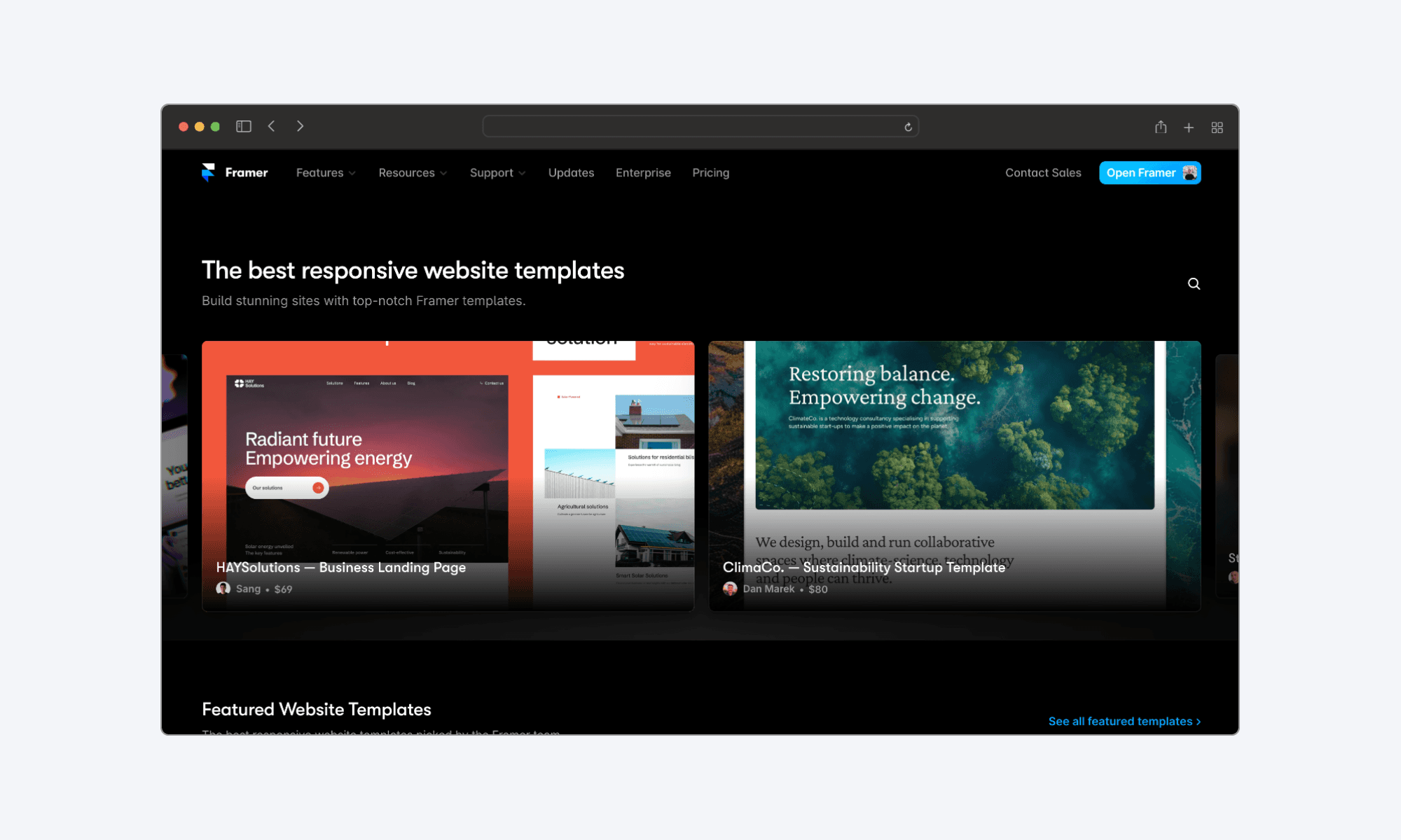 Framer marketplace to buy templates