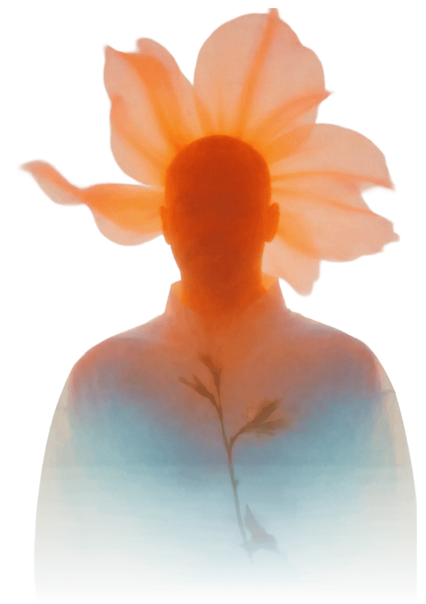 Aesthetic Peaceful Man With Orange Flower Behind