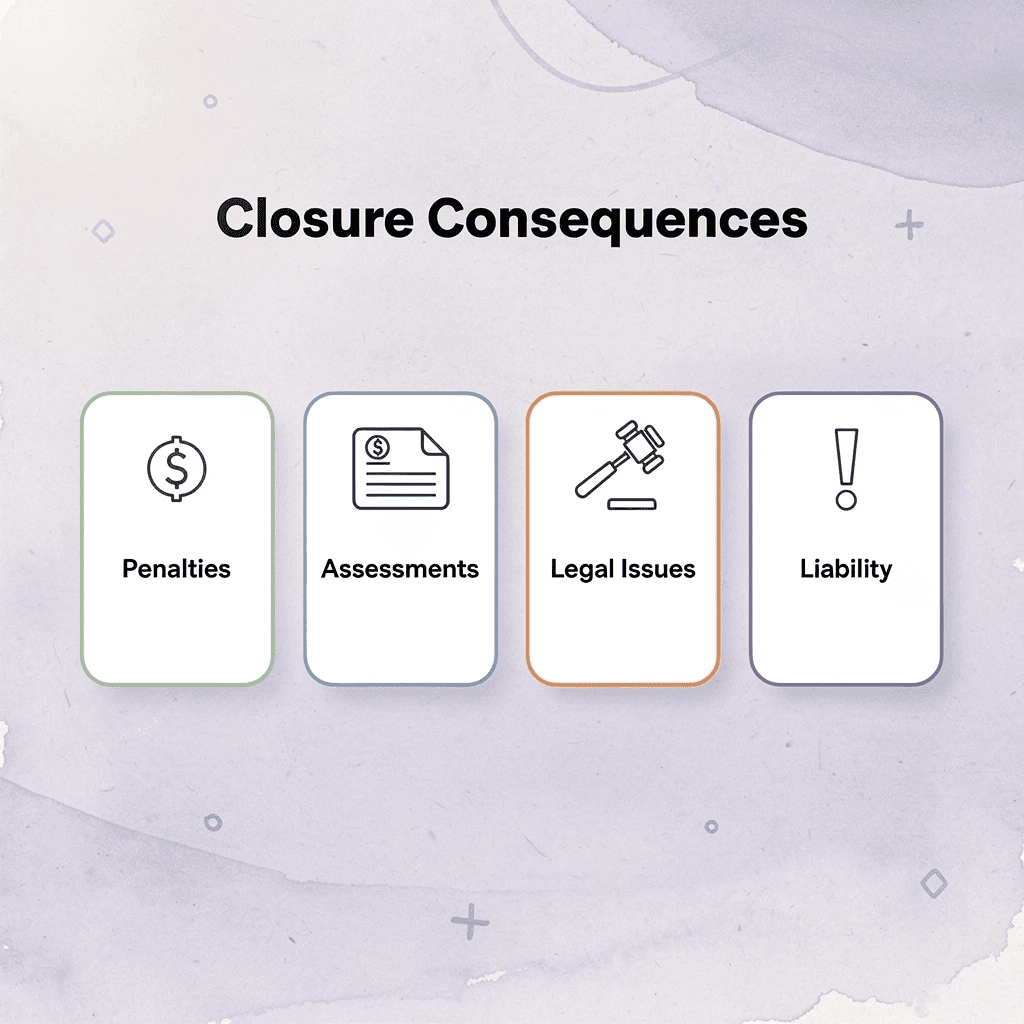 Infographic showing four main consequences of improper business closure