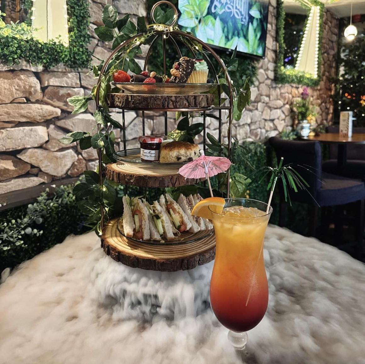 fruit sandwich on a blue ceramic plate