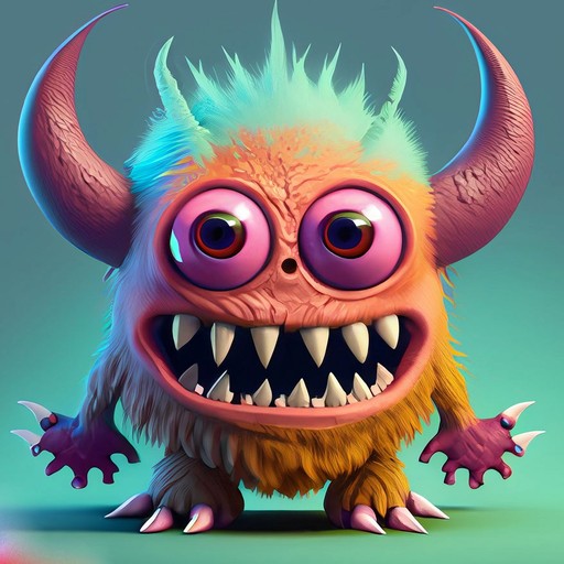 A cartoon monster with large eyes and teeth, showcasing a playful and mischievous demeanor.