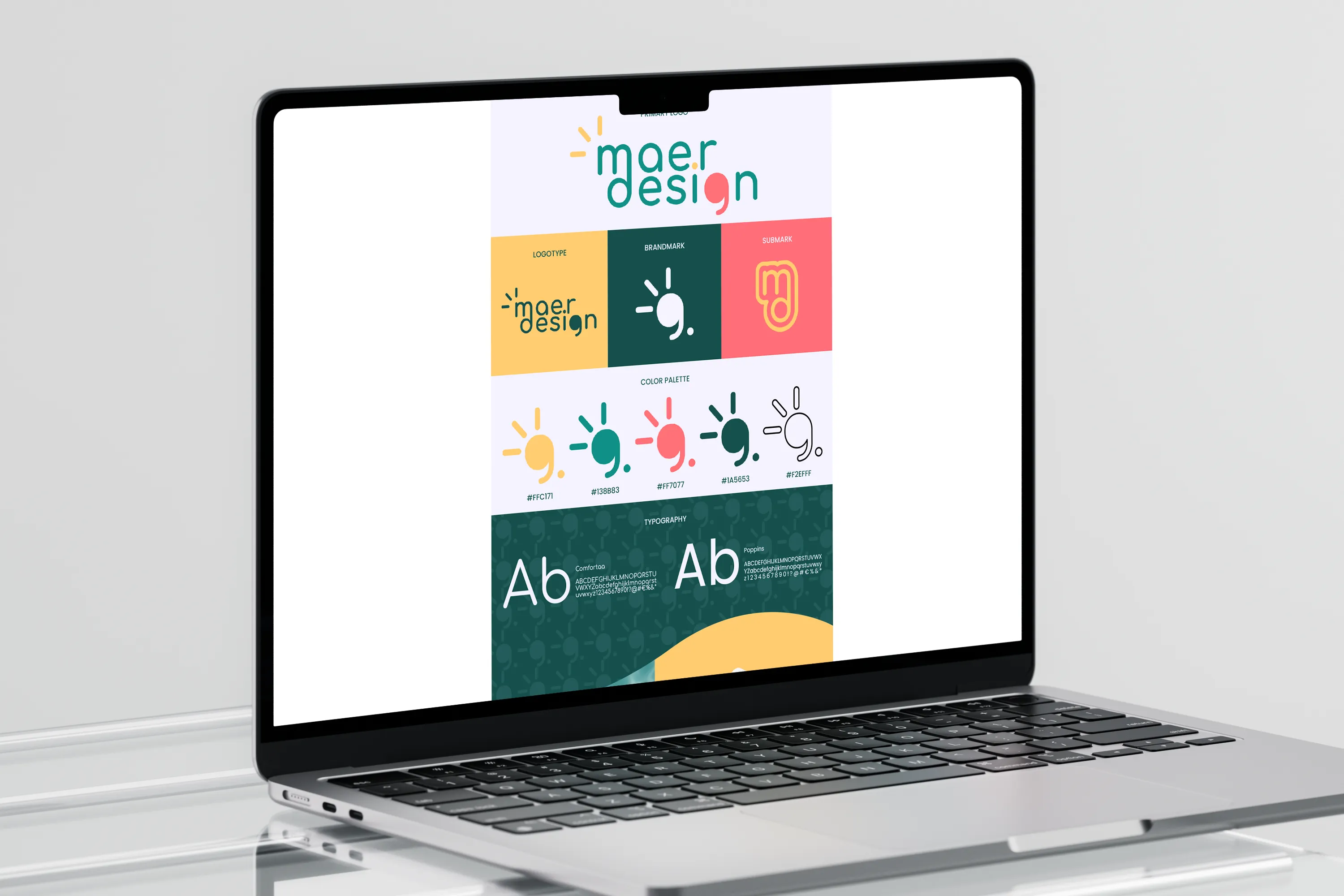 Brandboard, extrait de la charte graphique de Mae R Design