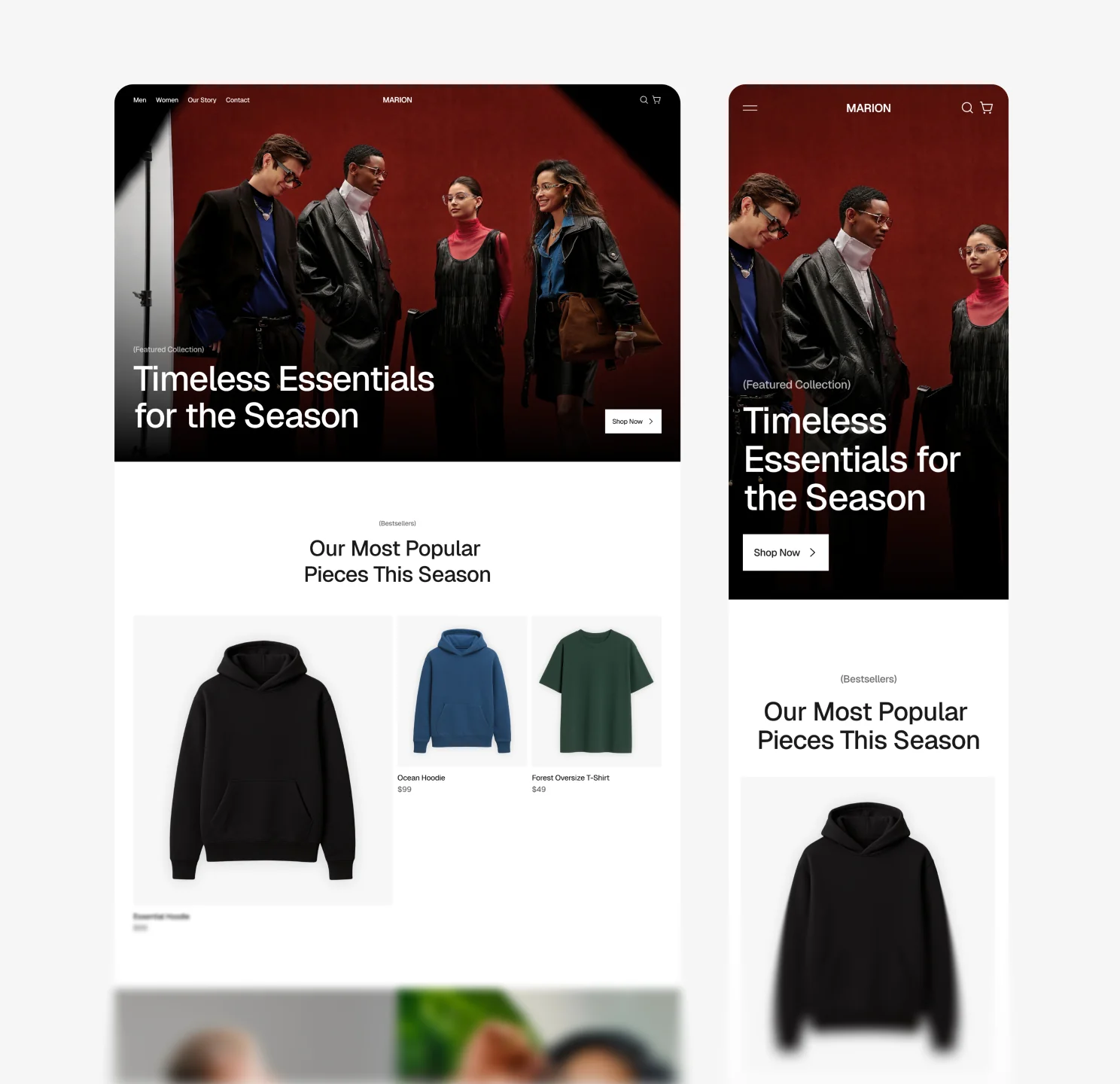 Responsive ecommerce website layout on desktop and mobile devices