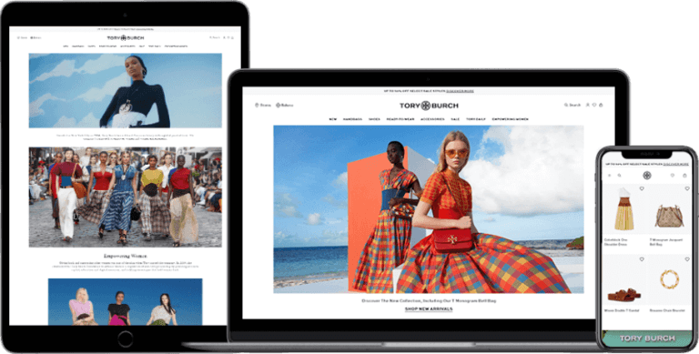 Tory Burch page on multiple devices