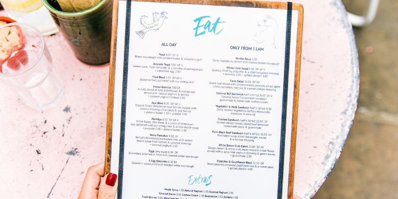 A food menu