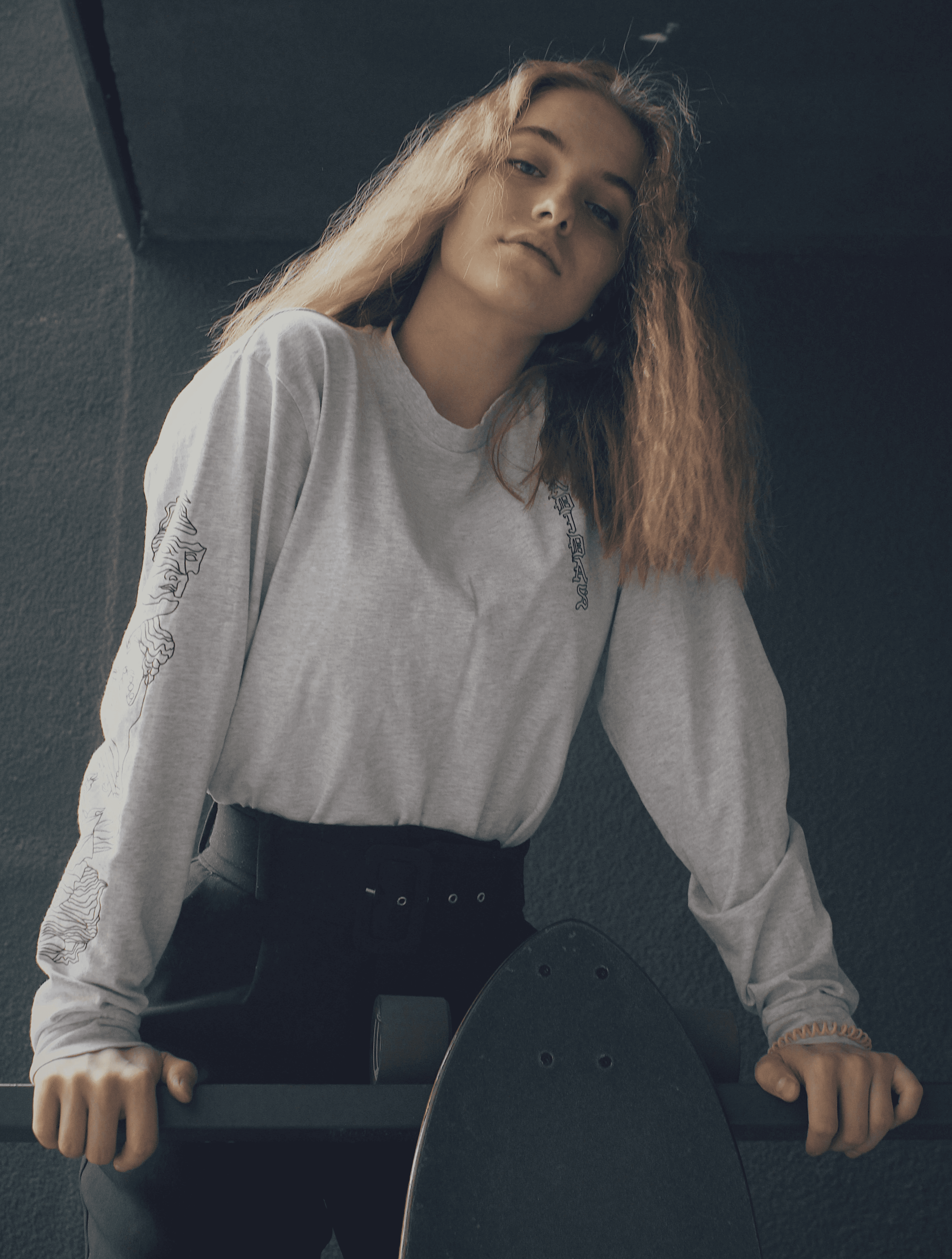 a woman with long hair