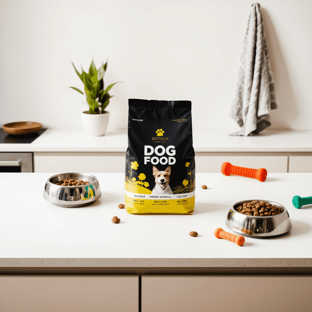 product photography of bag of dog food