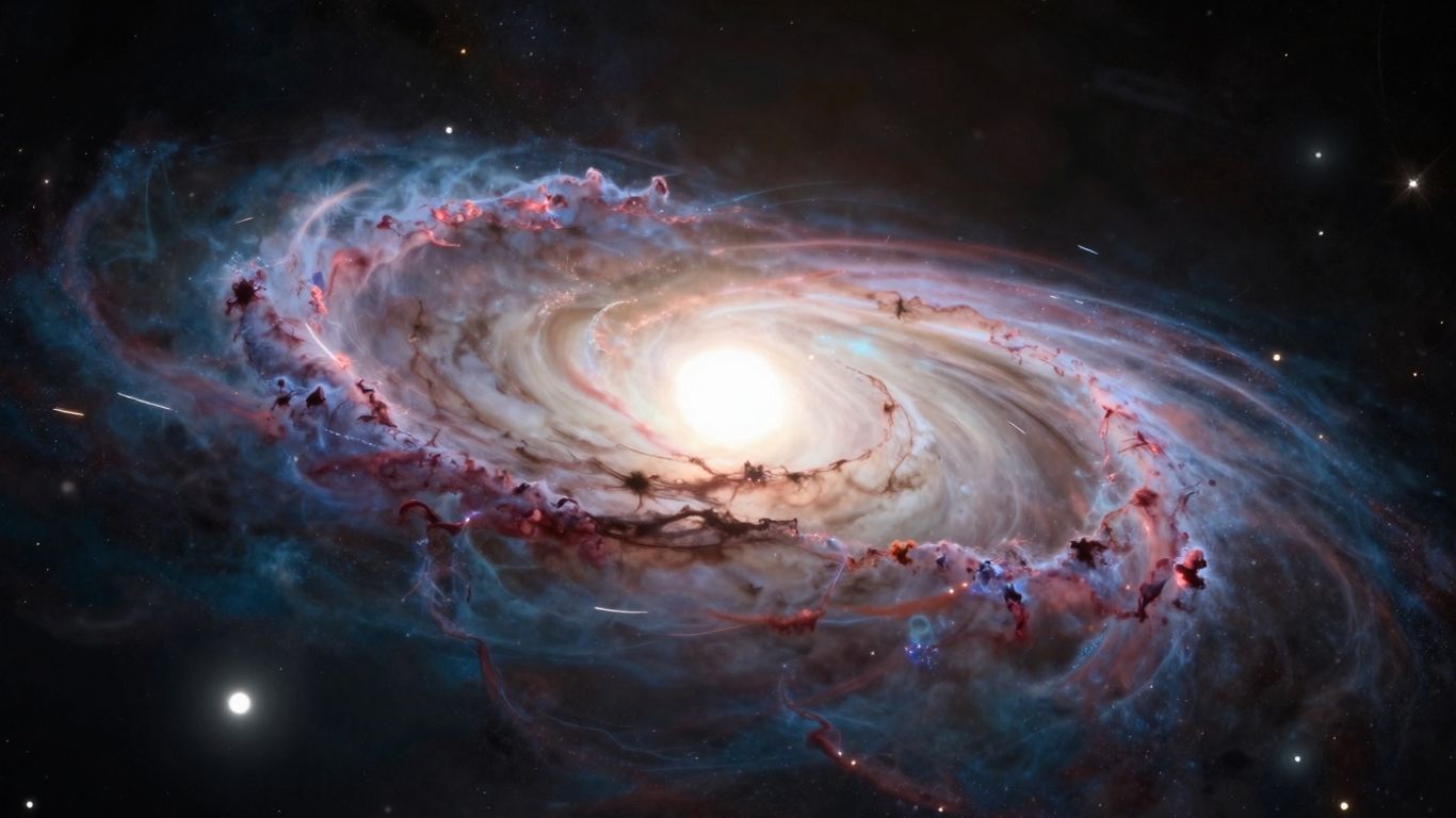 Andromeda nebula with streaks of light indicating speed and strategy.