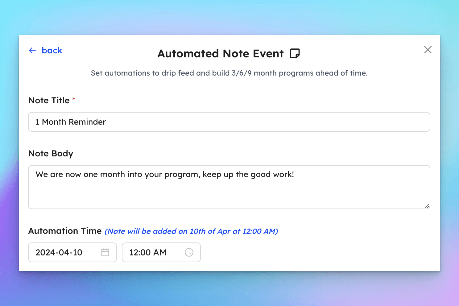 hubfit calendar automation - notes