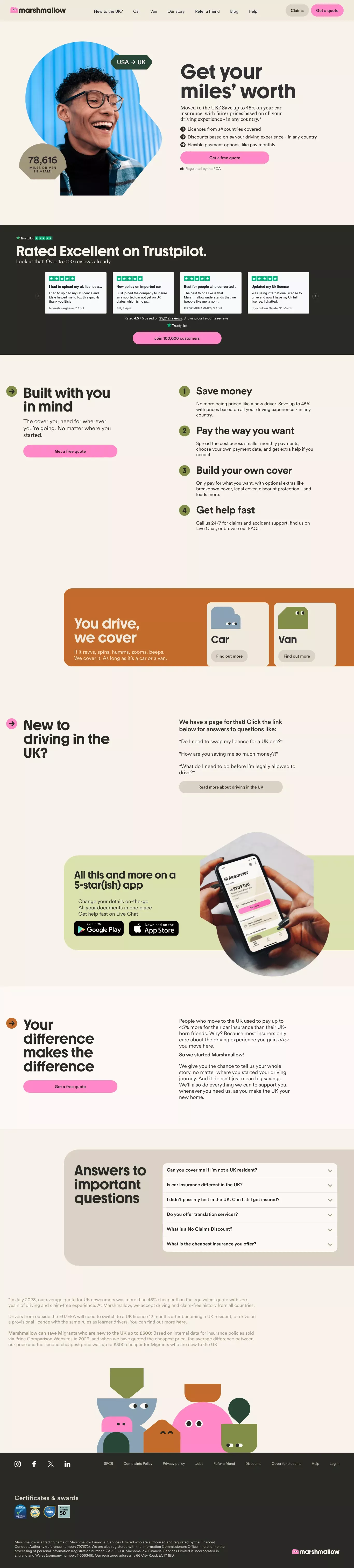 Find Cheap Driving Insurance for UK Newc landing page screenshot showcasing Tech and Finance design