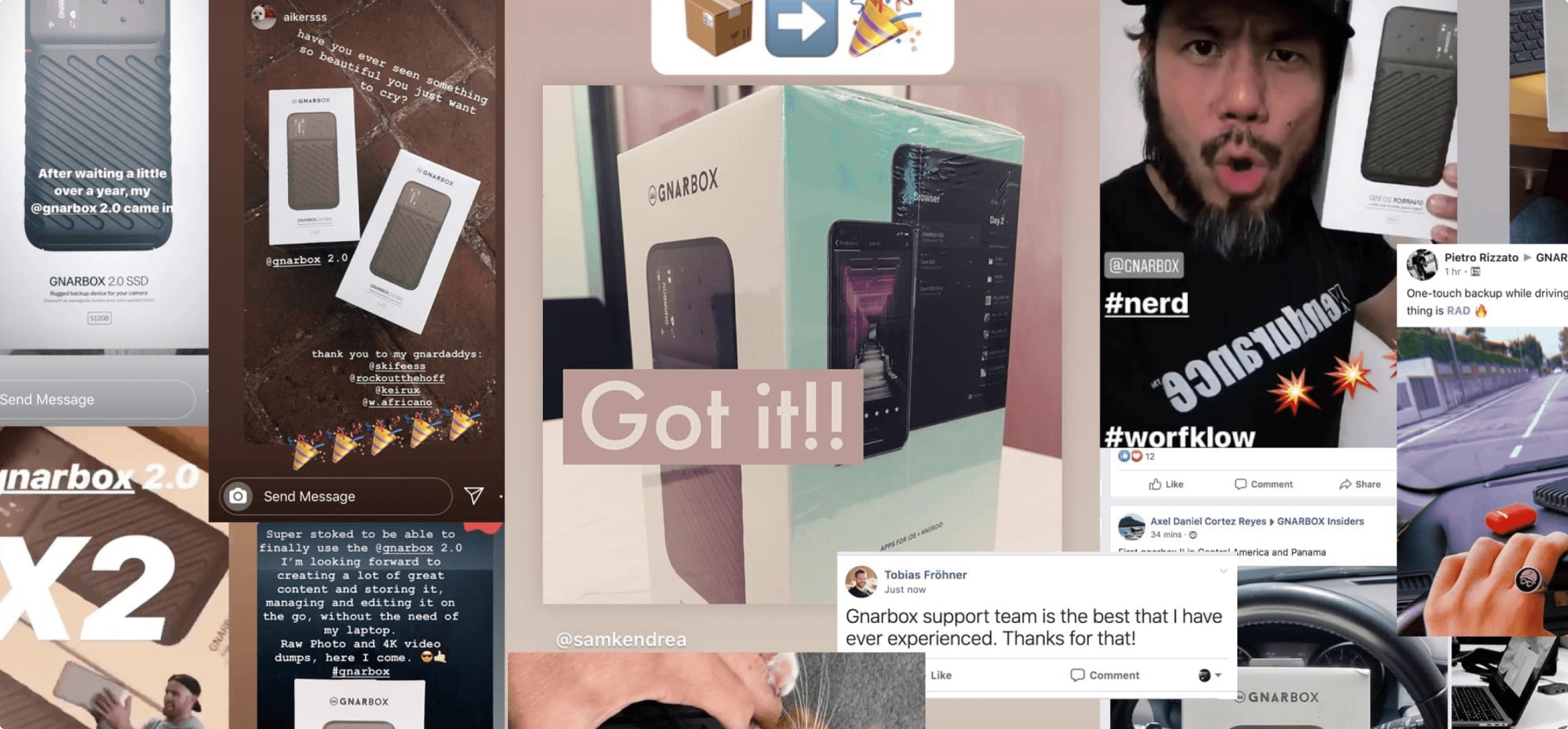 Collage of images from GNARBOX customers.