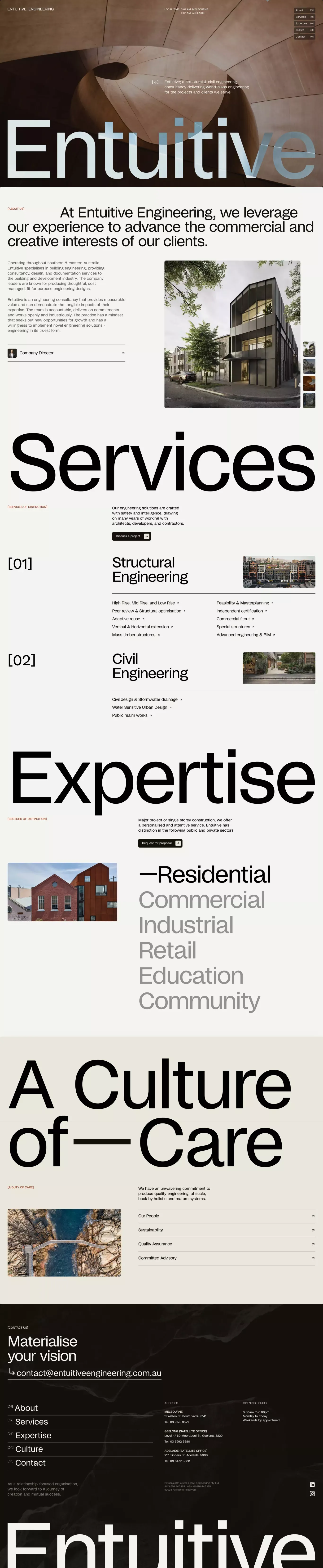 Entuitive portfolio page screenshot showcasing Architecture design