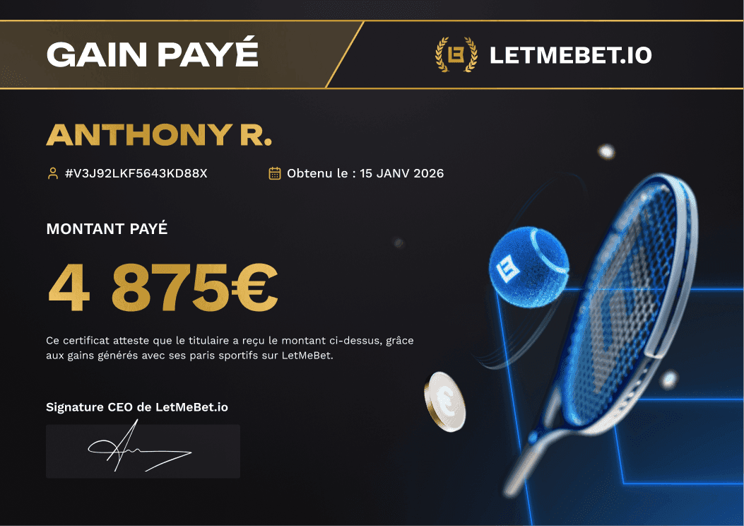 Gain Anthony sur la plateforme LetMeBet