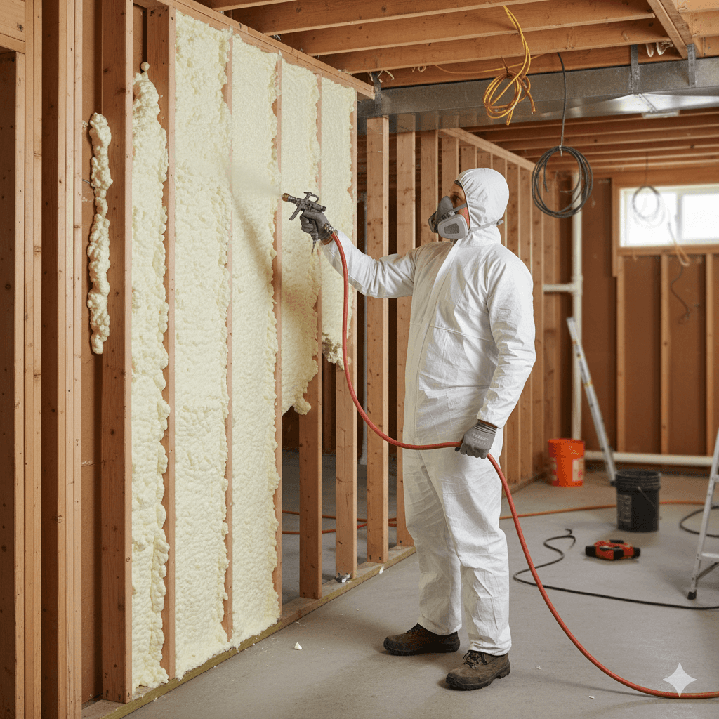 Close-up of spray foam insulation filling gaps, a common upgrade in insulation services southlake