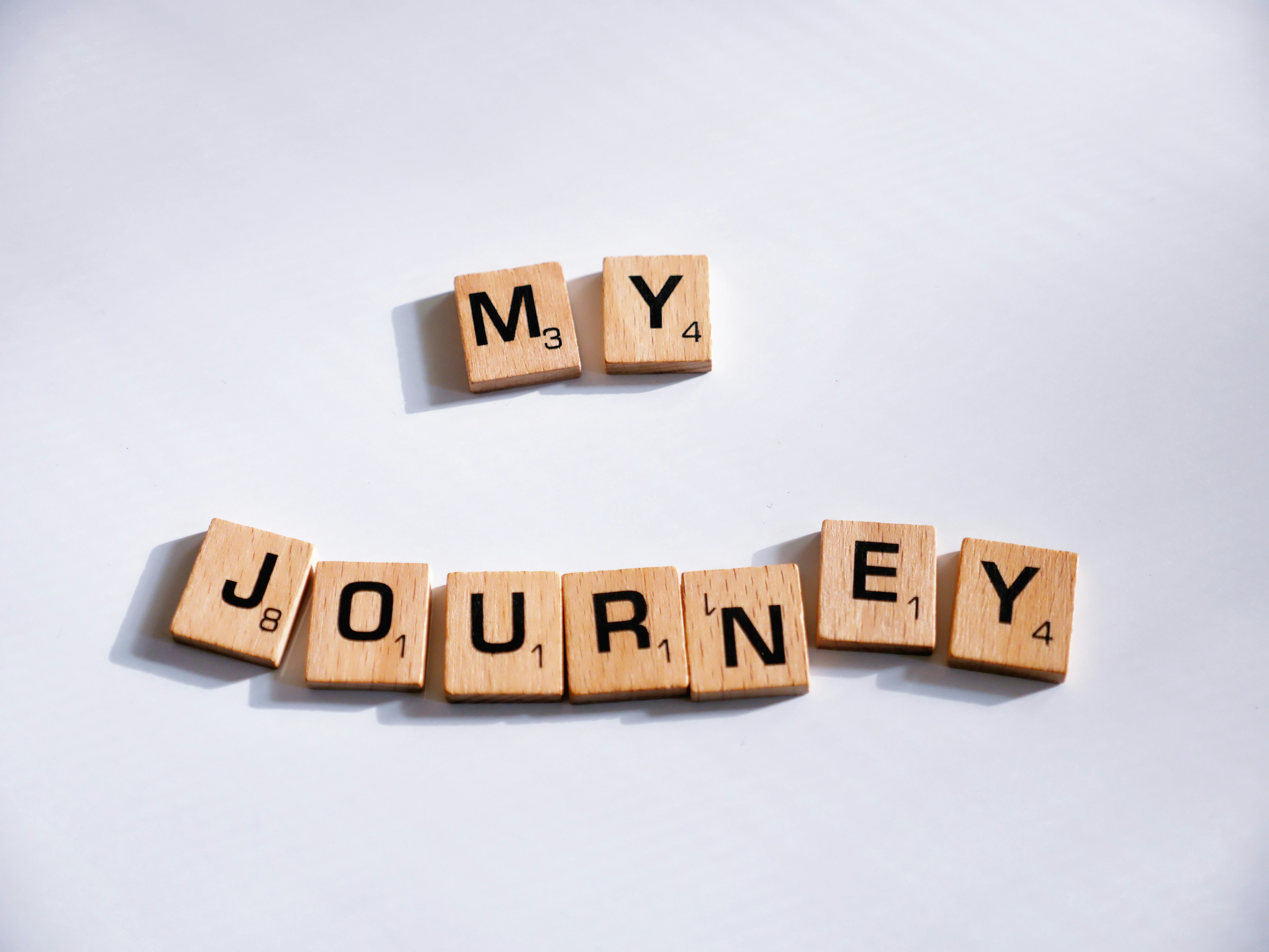 a scrabble of scrabble letters spelling my journey