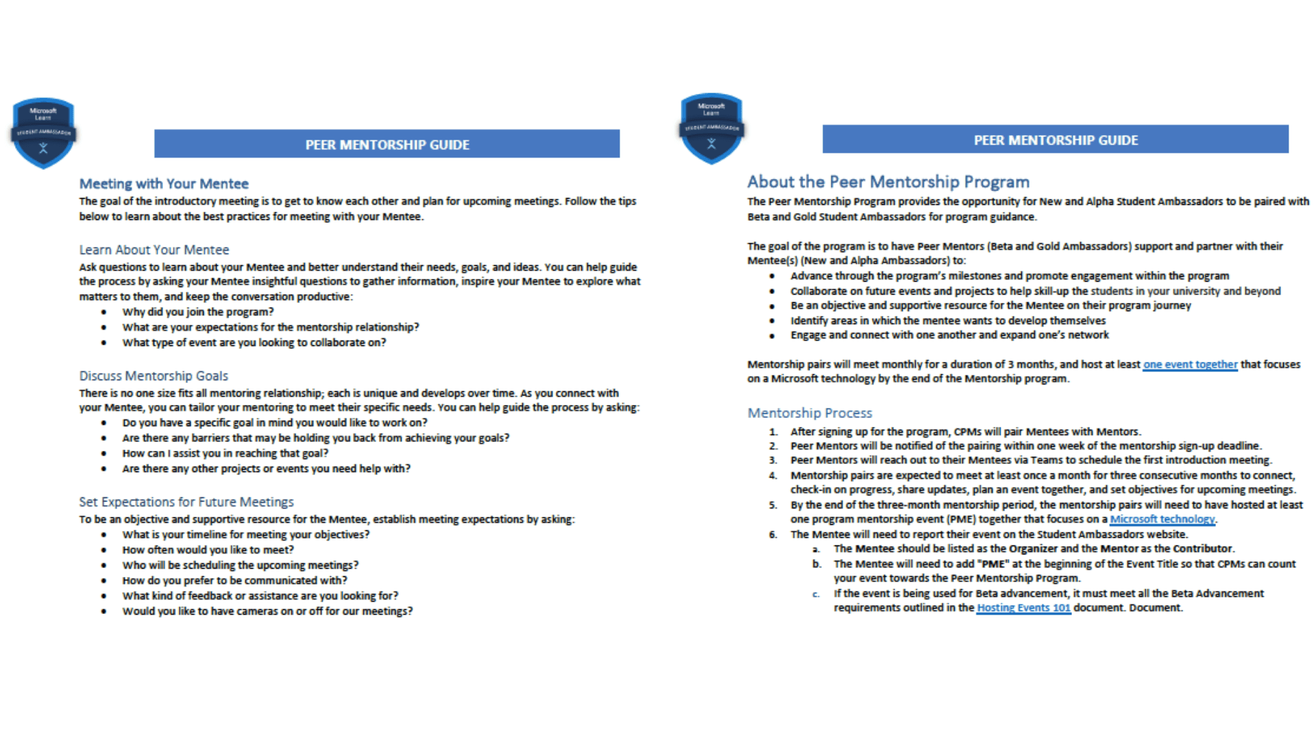 Old Design of Peer Mentorship Documents