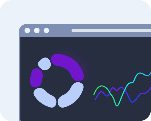 Illustration of a computer screen displaying data visualization with a circular chart and line graphs, emphasizing concepts of analytics and technology.