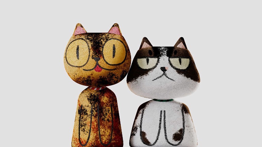 2 cats modeled and rendered in Cinema 4d in a brightly lit environment