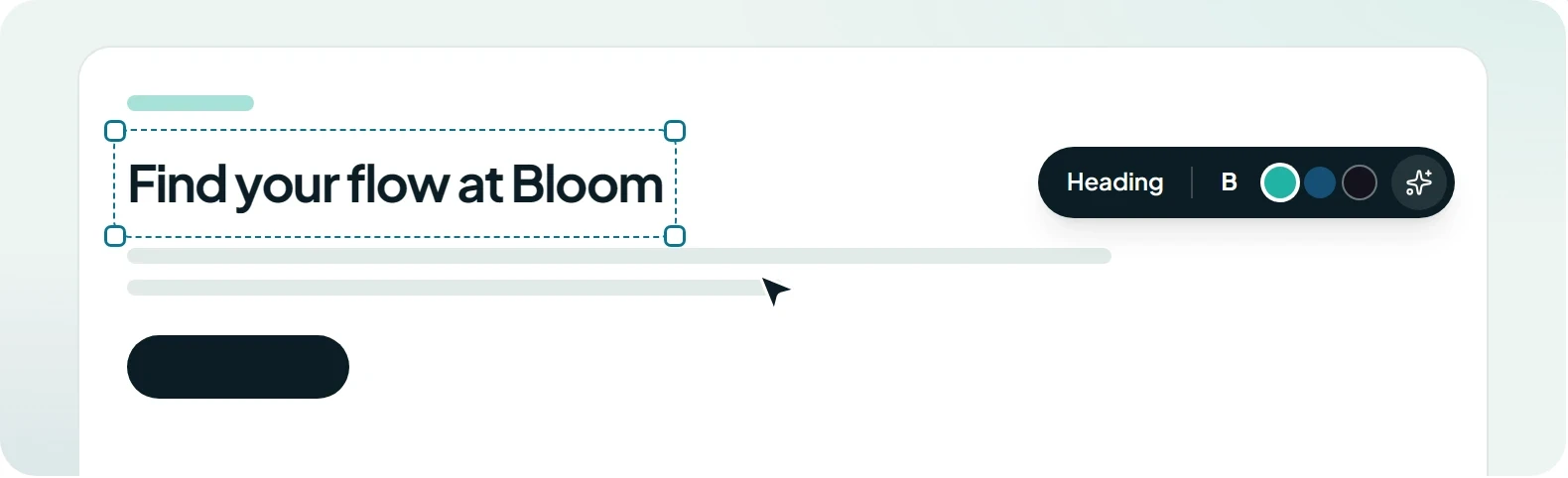 The visual editor: a selected heading with a formatting toolbar