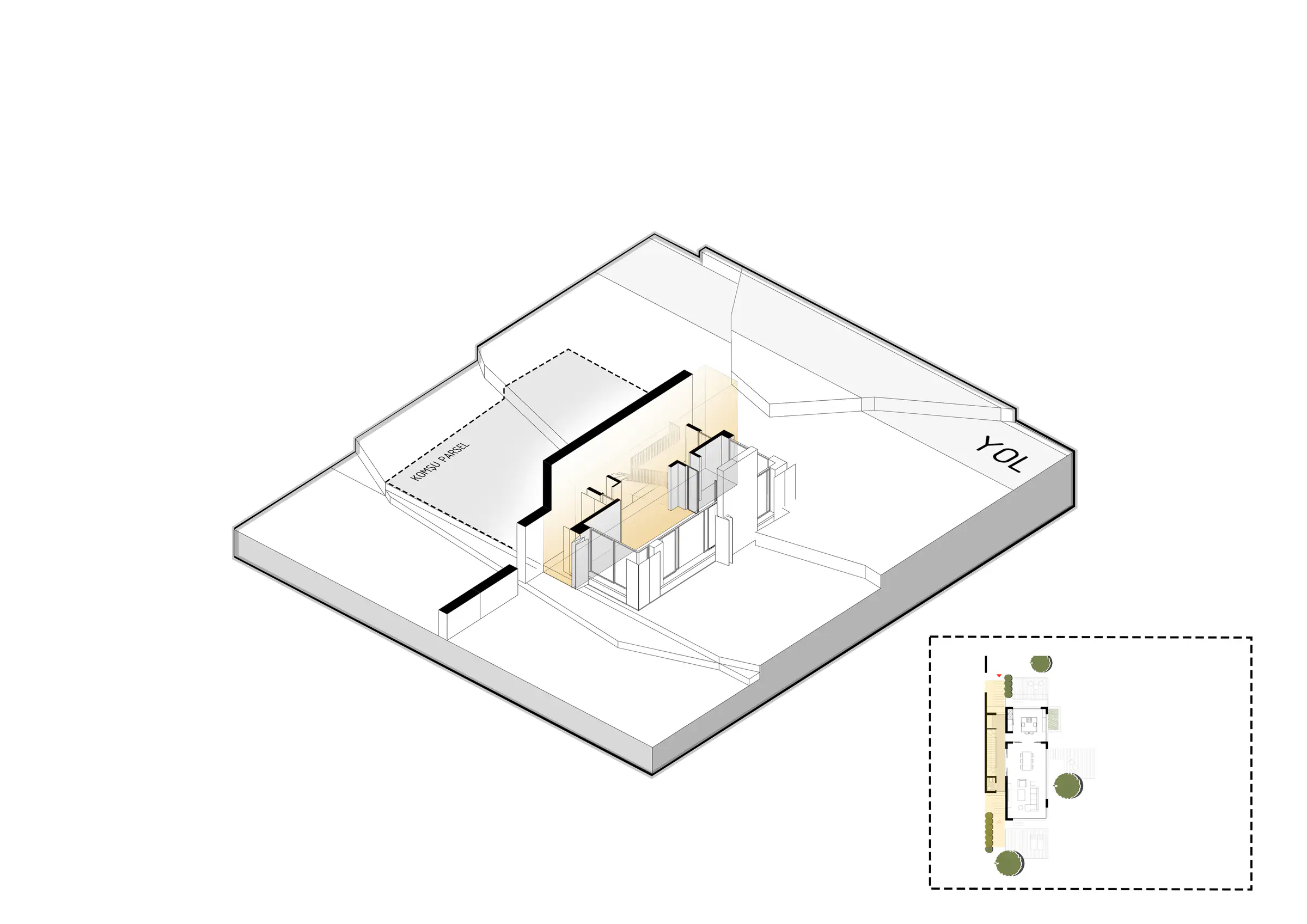 Diagram of the building mass developing on the site, step 5