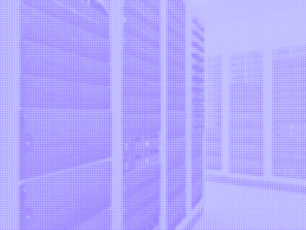 Close-up of server cabinets in a data hall, rendered as a purple halftone