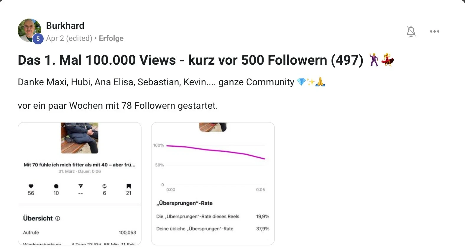Erfahrungsbericht KI Creator Akademie: Burkhard erreicht erstmals über 100.000 Aufrufe auf einem Reel
