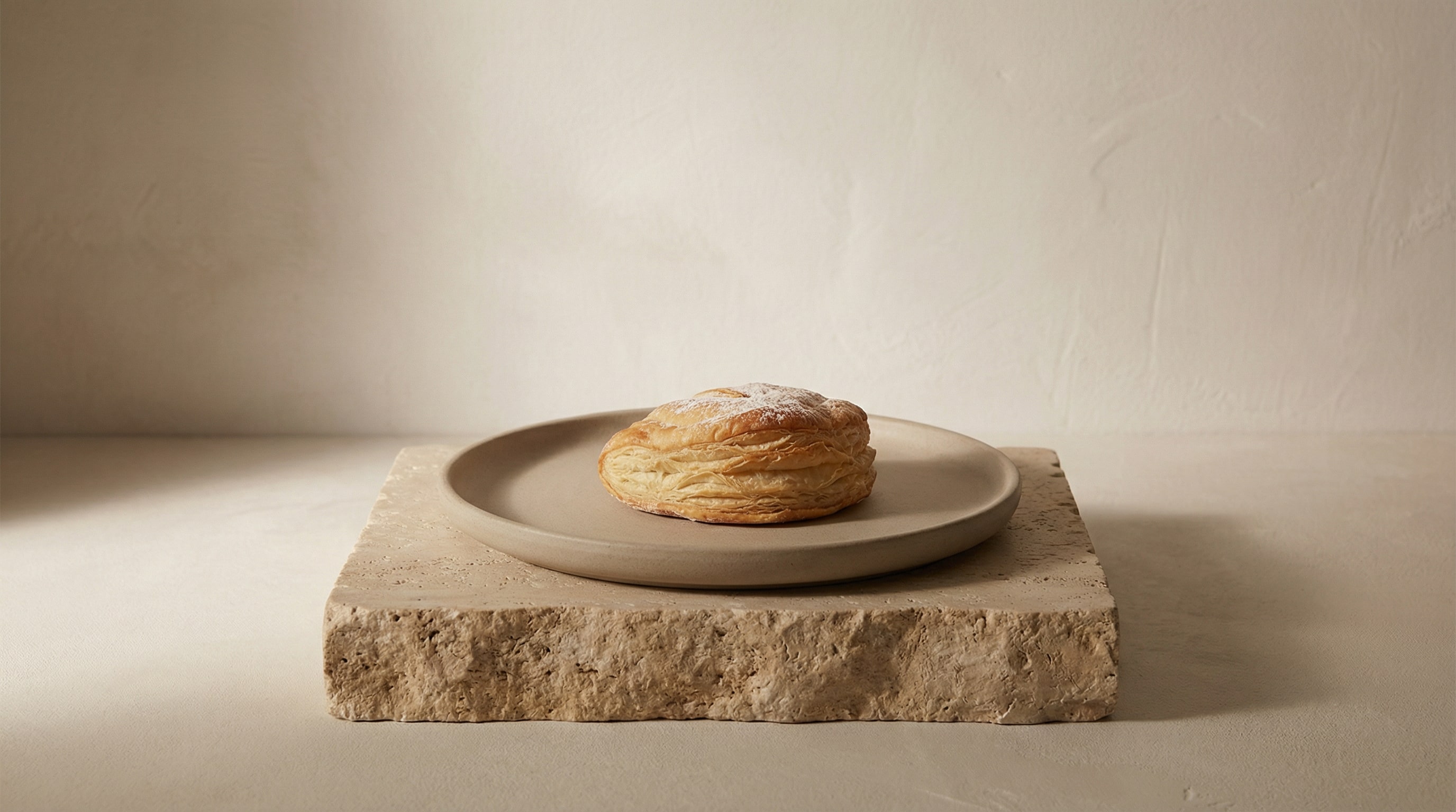 An apple bread in a plate on a plateau