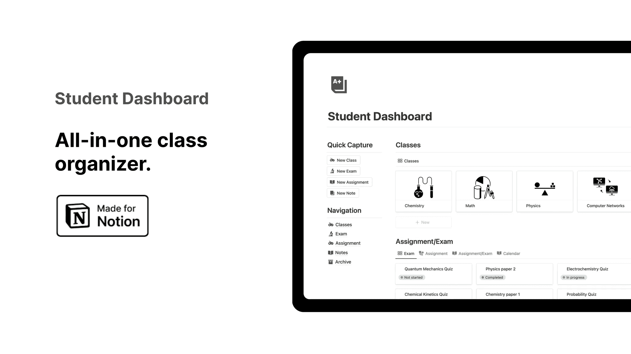 Student Dashboard Notion Template